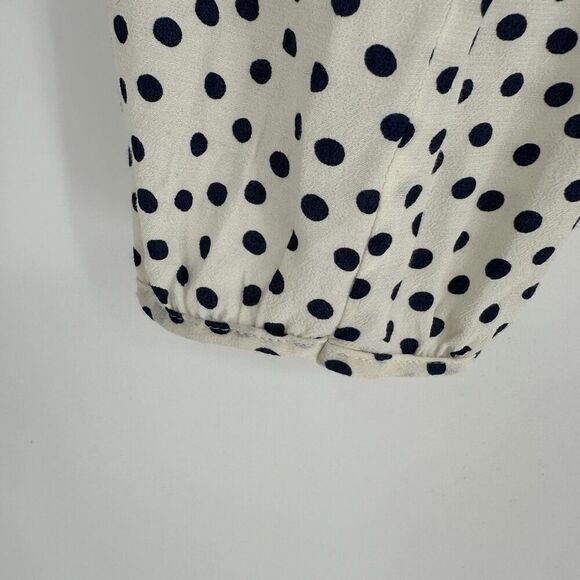 Talbots Womens Button Up Blouse Top Size 10 Navy White Polka Dots Classic Career - Picture 3 of 8